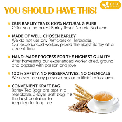 Premium Barley Tea Bags, 100% Natural &amp; Pure from Barley. Loose Barey Herbal Tea. No Sugar, No Caffeine, No Gluten, Vegan. by FreshDrinkUS - Natural and Premium Herbal Tea