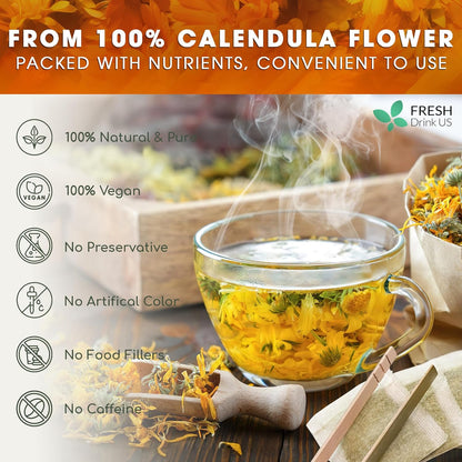 Calendula Tea Bags, 100% Natural and Pure Calendula Flowers, Eco-conscious Tea Bags. Calendula Flower Herbal Tea. No Sugar, No Caffeine, No Gluten, Vegan. by FreshDrinkUS - Natural and Premium Herbal Tea