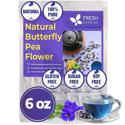 Premium Butterfly Pea Flowers, Tea Bags, 100% Natural and Pure from Butterfly Pea Flowers, Hand-made, Made With Natural Materials-Corn Fiber Tea Bag, Sugar/Caffeine/Gluten Free by FreshDrinkUS - Natural and Premium Herbal Tea
