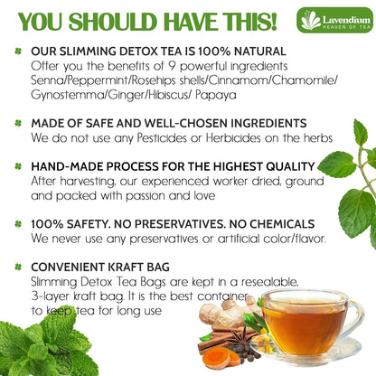 SIimming Detox Tea Caffeine Free - Herbal Tea with Chamomile, Hibiscus Tea &amp; Ginger Root by FreshDrinkUS - Natural and Premium Herbal Tea