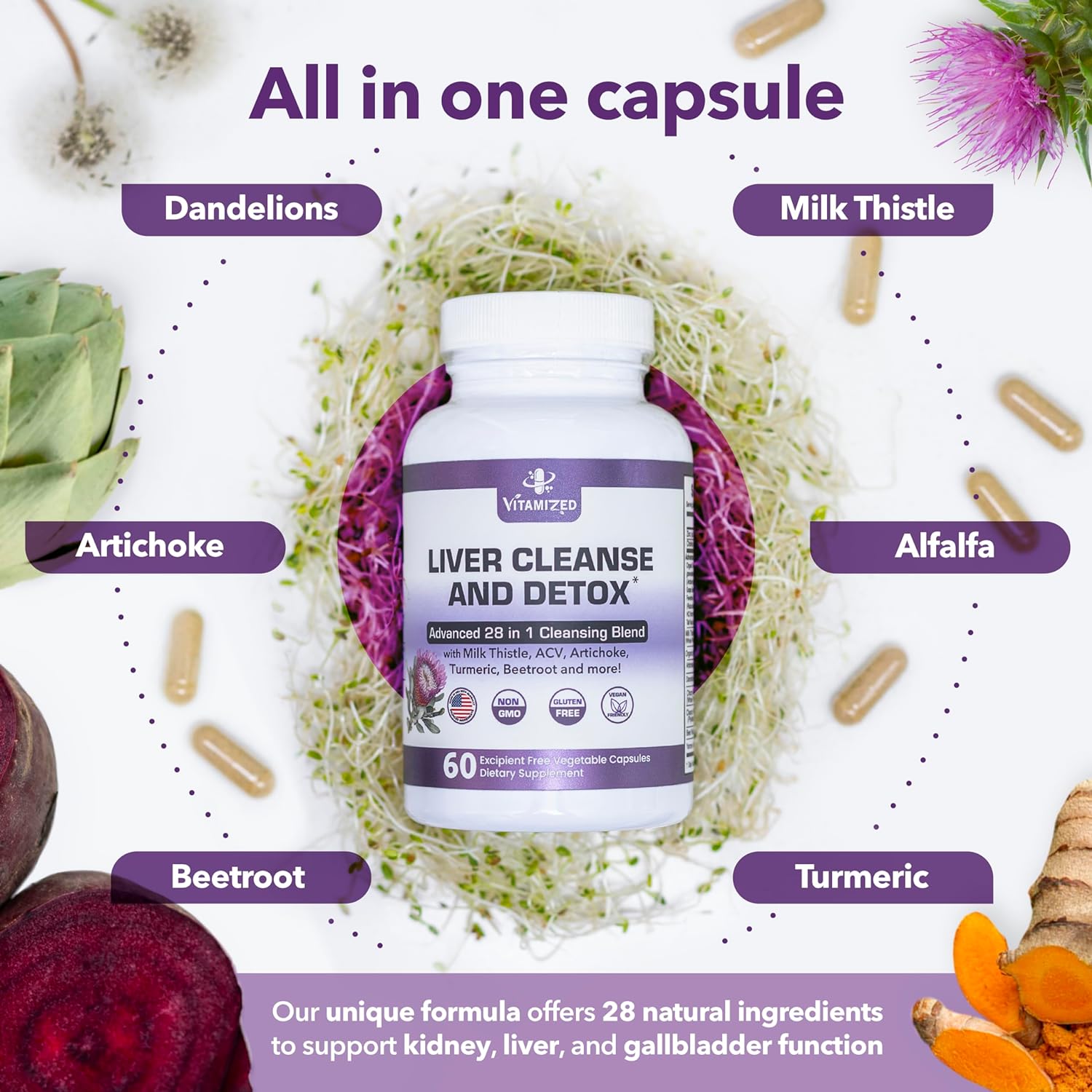 Liver Cleanse and Detox Formula - Milk Thistle, Artichoke Extract, Dandelion, and Apple Cider Vinegar - Liver Health Supplement by The VITAMIZED Shop