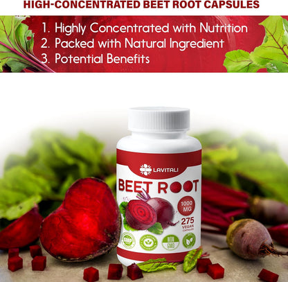Beet Root Extract Capsules No Gluten, No Sugar, Vegan Capsules, High Concentrated Herbal Beet Root Extract. by FreshDrinkUS - Natural and Premium Herbal Tea