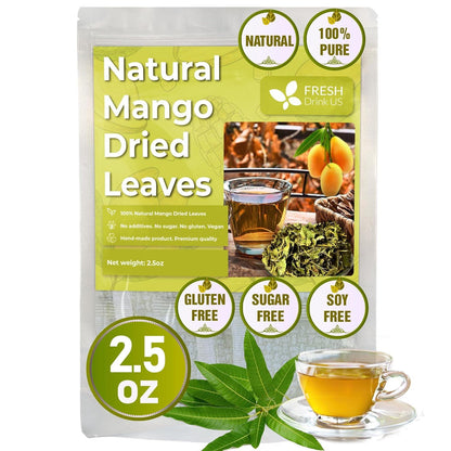 Mango Leaf, Whole Dried Leaves, Tea Bags, Powder, 100% Natural &amp; Pure from Mango Leaves. Mango Dried Leaves. Loose Leaf Mango Herbal Tea. Mango Leaf Tea. No Sugar, No Caffeine, No Gluten, Vegan. by FreshDrinkUS - Natural and Premium Herbal Tea