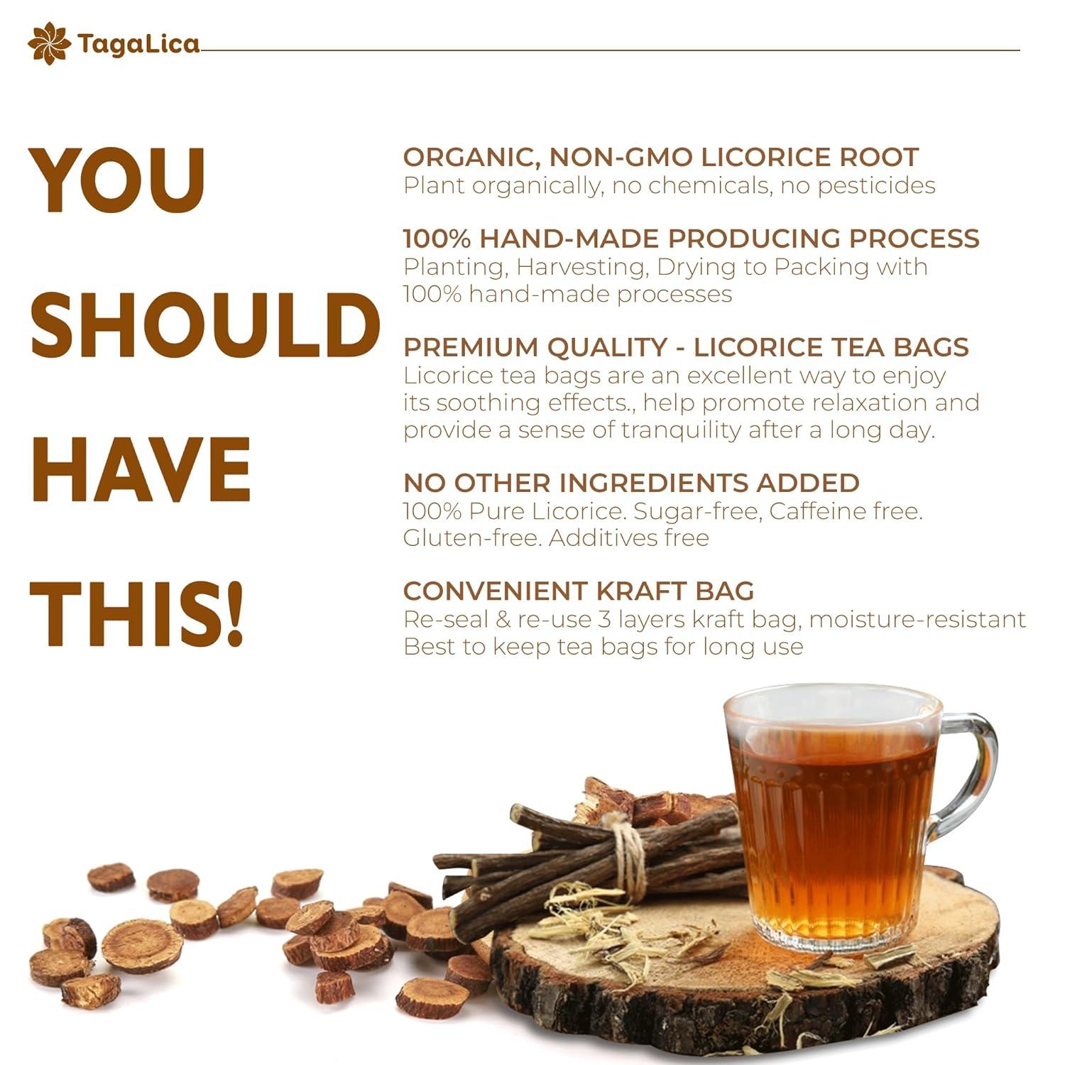 Premium Licorice Root Tea Bags, 100% Natural, Pure Licorice Root, Eco-Conscious Tea Bags, Licorice Root Herbal Tea, Licorice Root Tea. No Sugar, No Caffeine, No Gluten, Vegan by FreshDrinkUS - Natural and Premium Herbal Tea