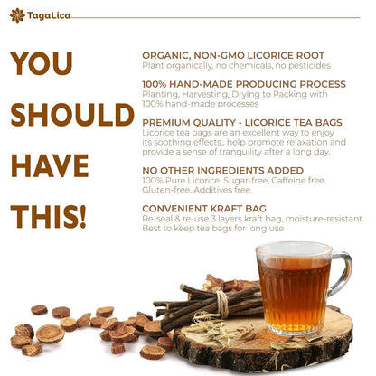 Premium Licorice Root Tea Bags, 100% Natural, Pure Licorice Root, Eco-Conscious Tea Bags, Licorice Root Herbal Tea, Licorice Root Tea. No Sugar, No Caffeine, No Gluten, Vegan by FreshDrinkUS - Natural and Premium Herbal Tea