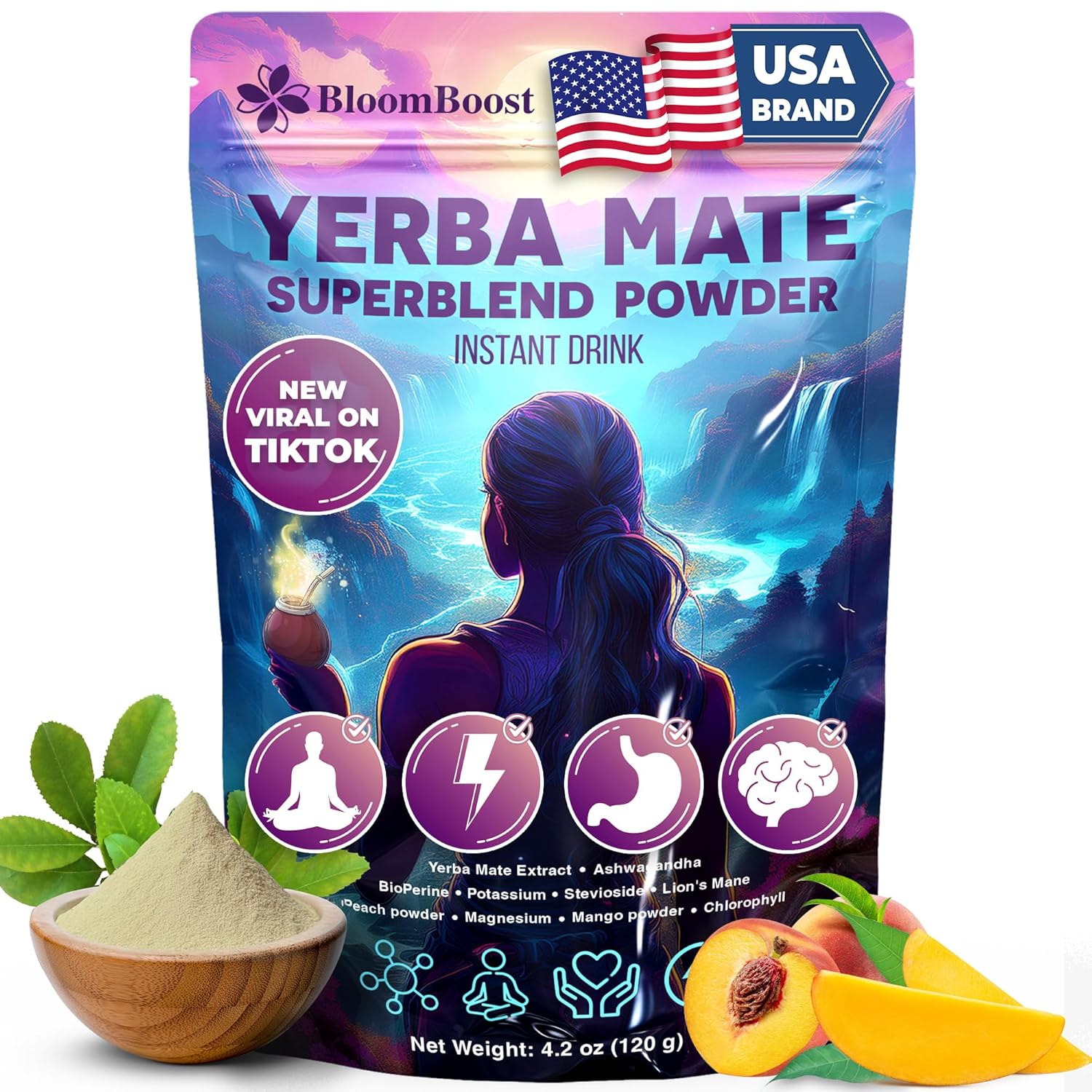 Yerba Mate Instant Tea Powder | Superfood Energy &amp; Focus Blend by FreshDrinkUS - Natural and Premium Herbal Tea