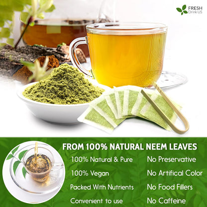Neem Leaf Tea Bags, 100% Natural and Pure from Neem Leaves. Loose Leaf Neem Herbal Tea. Neem Leaf Tea. No Sugar, No Caffeine, No Gluten, Vegan. by FreshDrinkUS - Natural and Premium Herbal Tea