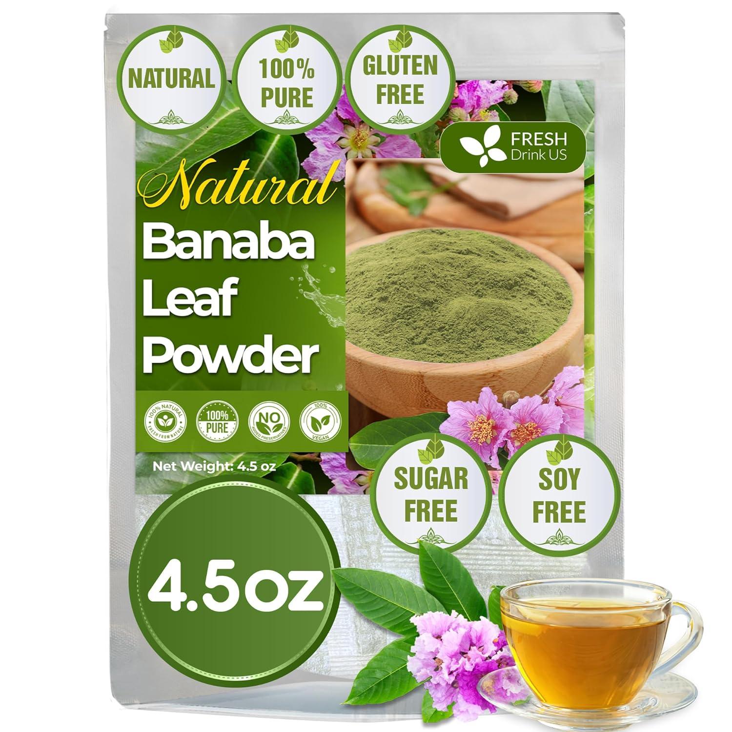 Natural Banaba Dried Leaves, Tea Bags, Powder, Whole Banaba Leaves, 100% Pure Dried Banaba Leaves, Banaba Leaf Tea, No Additives, No Caffeine, Vegan by FreshDrinkUS - Natural and Premium Herbal Tea