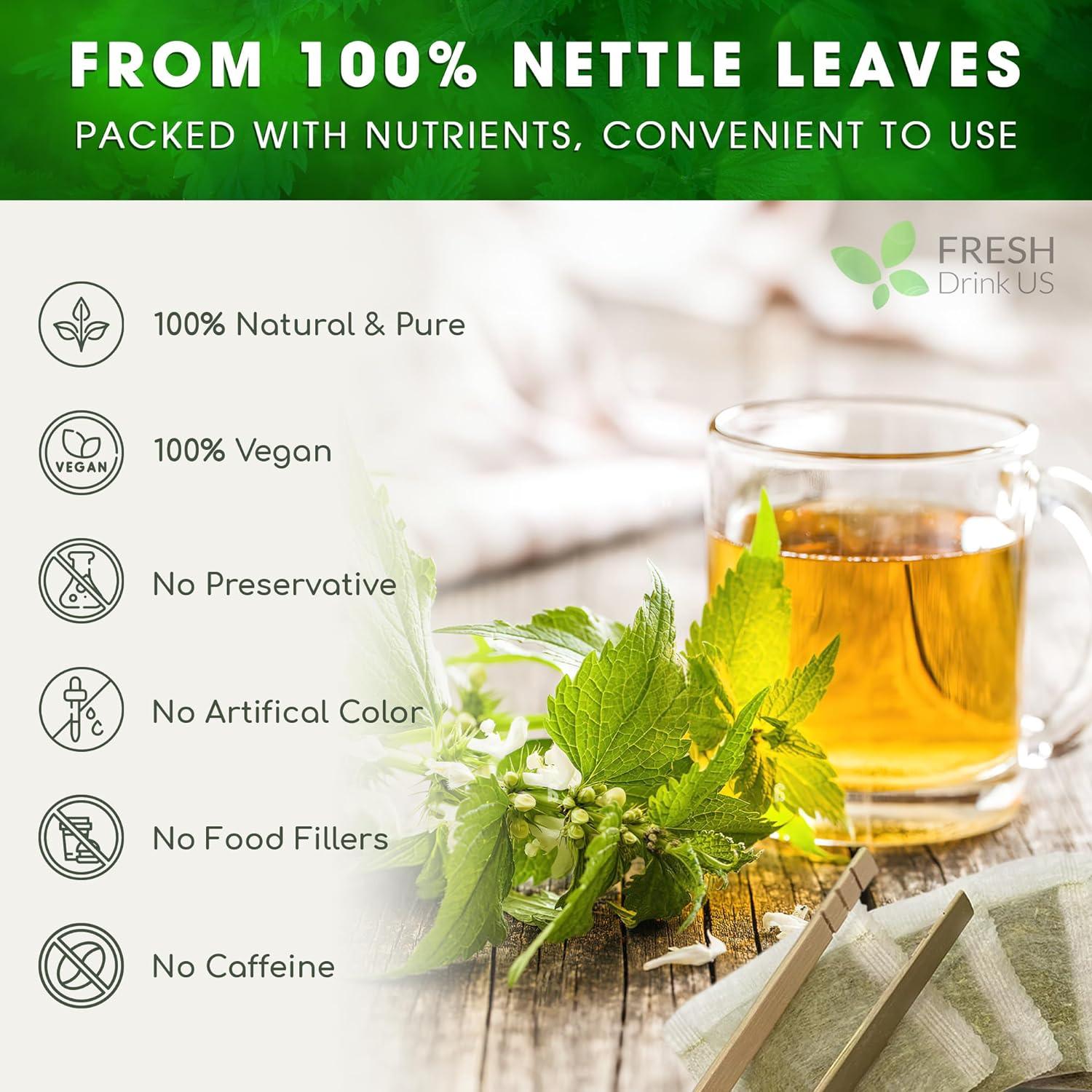 Premium Nettle Leaf Tea Bags, 100% Natural &amp; Pure, Stinging Nettle Leaf Tea, Nettle Leaf Tea, Burn Nettle, Stinging Nettle, Nettle Tea, Stinger Tea, No Sugar/Caffeine &amp; Gluten, Vegan by FreshDrinkUS - Natural and Premium Herbal Tea