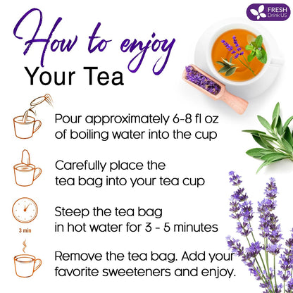 Premium Lavender Mint Tea Bags. 100% Natural, Blend of Lavender, Peppermint, Sage and Licorice. by FreshDrinkUS - Natural and Premium Herbal Tea