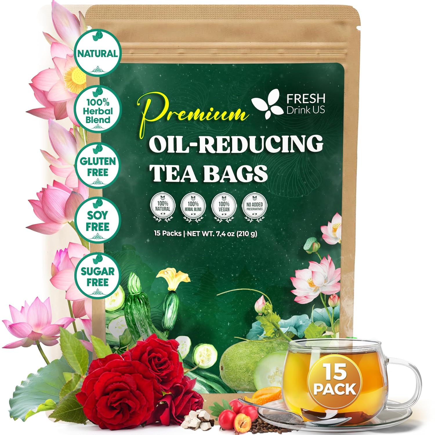Oil Reducing Tea, Oil Cleansing for Liver, 10 Herbal Ingredients, Traditional Recipe Tea for Liver, 100% Natural, Easy Brewing, Steep Repeatedly (Tea Bags/ Tea Packs) by FreshDrinkUS - Natural and Premium Herbal Tea