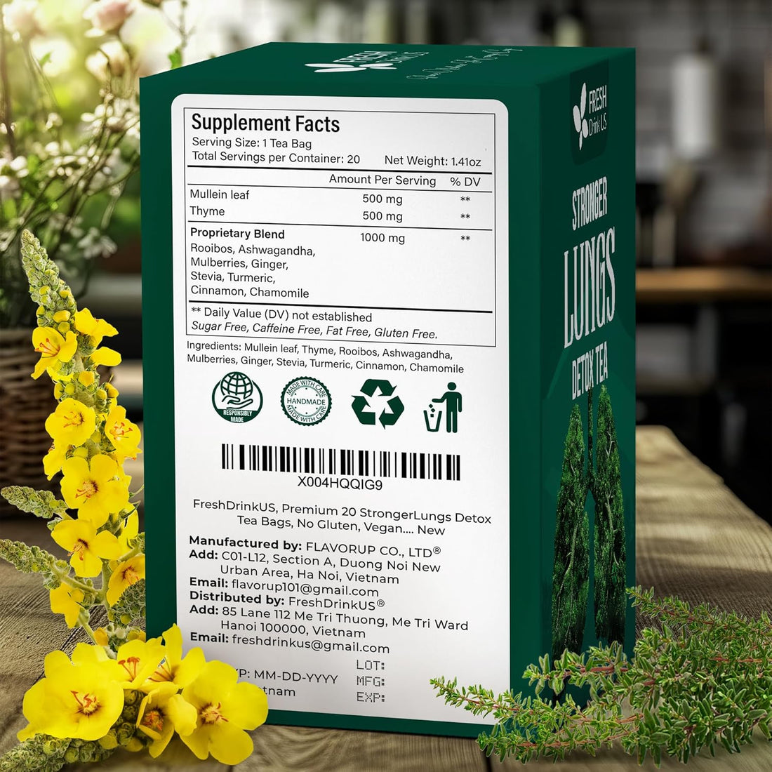 StrongerLungs Tea Bags - Supports Lung Cleanse, Congestion Relief &amp; Mucus Detox by FreshDrinkUS - Natural and Premium Herbal Tea