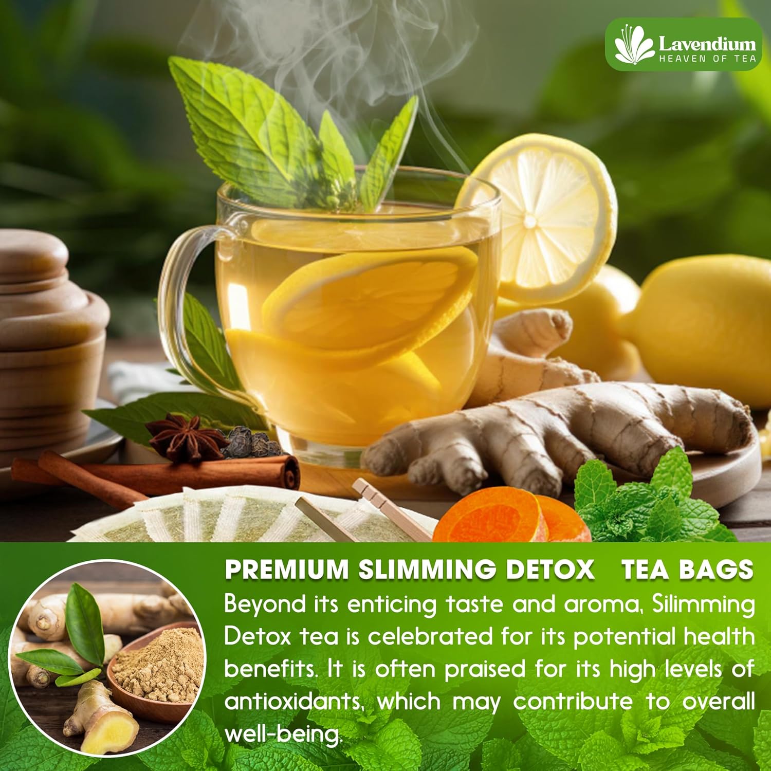 SIimming Detox Tea Caffeine Free - Herbal Tea with Chamomile, Hibiscus Tea &amp; Ginger Root by FreshDrinkUS - Natural and Premium Herbal Tea