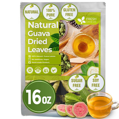 Natural Guava Leaves, Whole Dried Leaves, Cut-and-Sifted Guava leaves, 100% Pure from Guava Leaves, Natural Guava Loose Leaf Herbal Tea, No Additives, No Caffeine, Vegan by FreshDrinkUS - Natural and Premium Herbal Tea