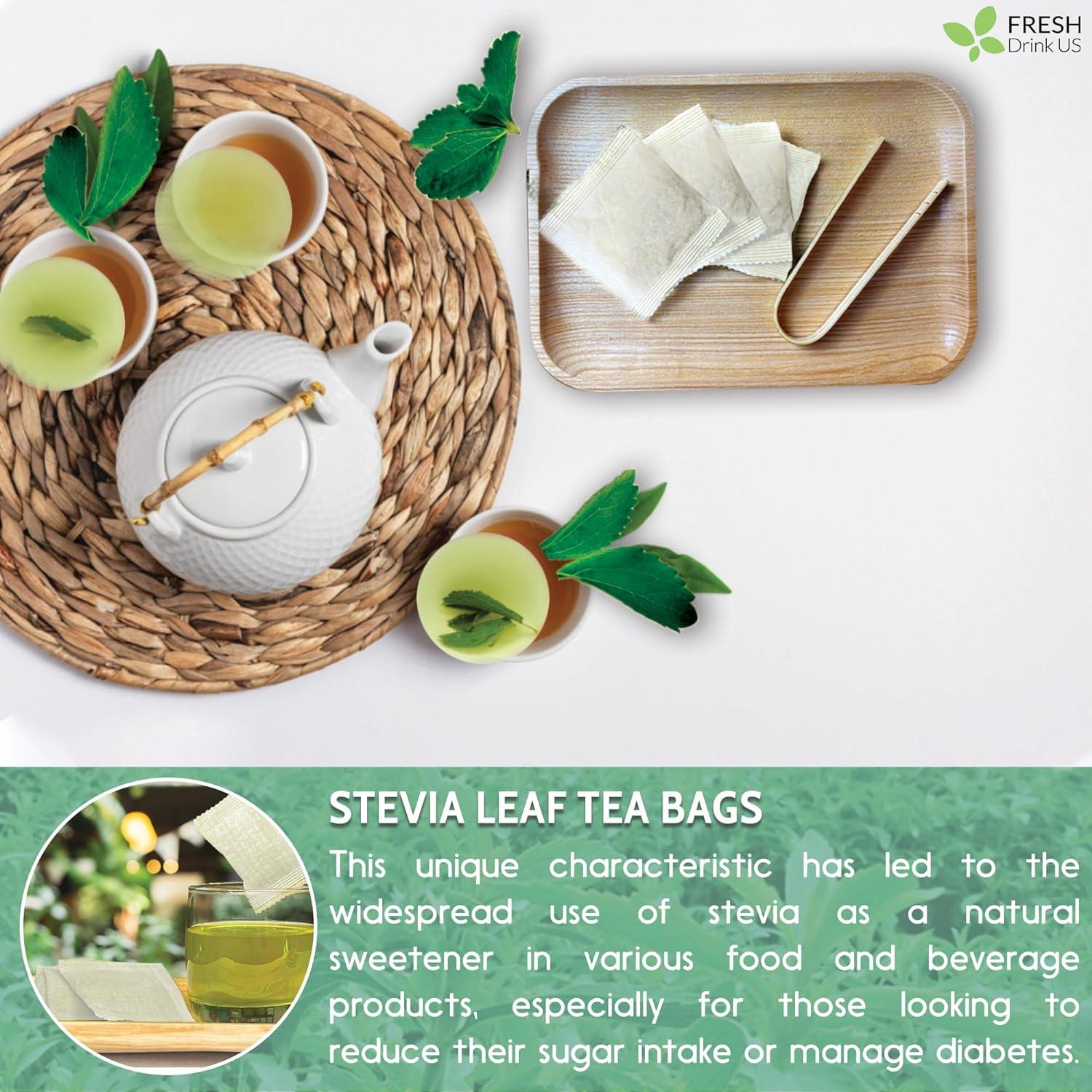 Stevia Leaf, Whole Dried Leaves, Tea Bags, Powder, 100% Natural and Pure from Stevia Leaves. Sugar Substitute for Tea, Coffee. Loose Leaf Stevia Herbal Tea. Zero Calorie Sweetener. No Sugar, No Caffeine, No Gluten, Vegan. by FreshDrinkUS - Natural and Premium Herbal Tea