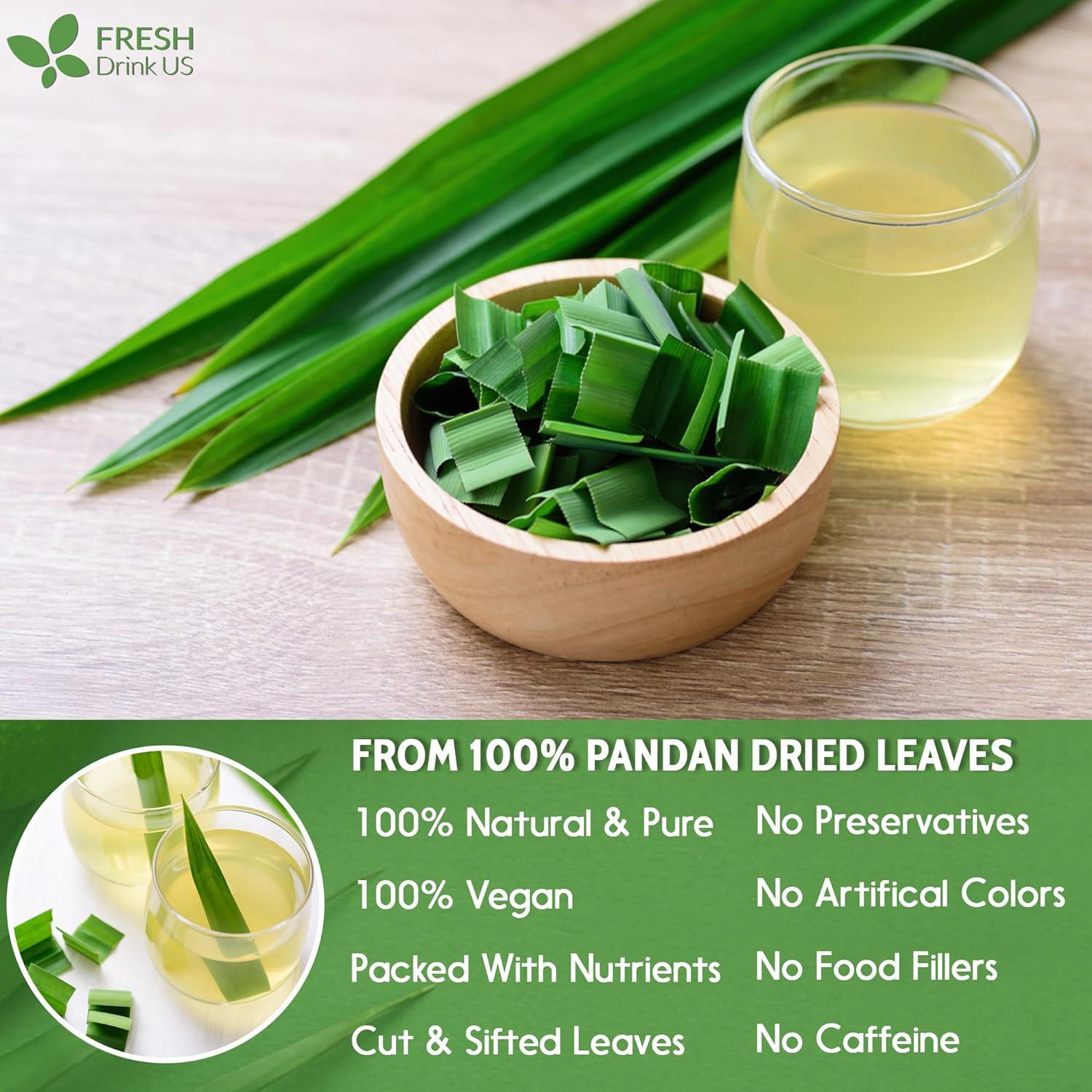 Natural Pandan Leaves Dried, No Additives, No Caffeine, Vegan by FreshDrinkUS - Natural and Premium Herbal Tea