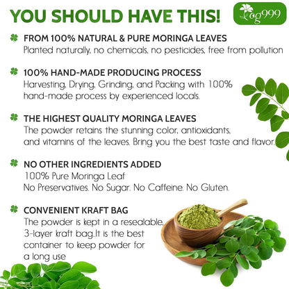 Premium Moringa Leaf Powder, 100% Natural and Pure from Moringa Leaves, No Additives, No Gluten, No Sugar, Vegan by FreshDrinkUS - Natural and Premium Herbal Tea