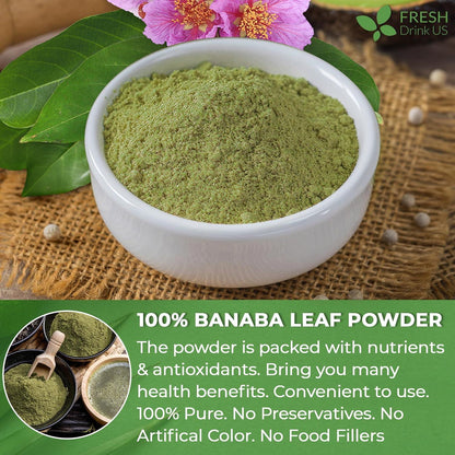 Natural Banaba Dried Leaves, Tea Bags, Powder, Whole Banaba Leaves, 100% Pure Dried Banaba Leaves, Banaba Leaf Tea, No Additives, No Caffeine, Vegan by FreshDrinkUS - Natural and Premium Herbal Tea