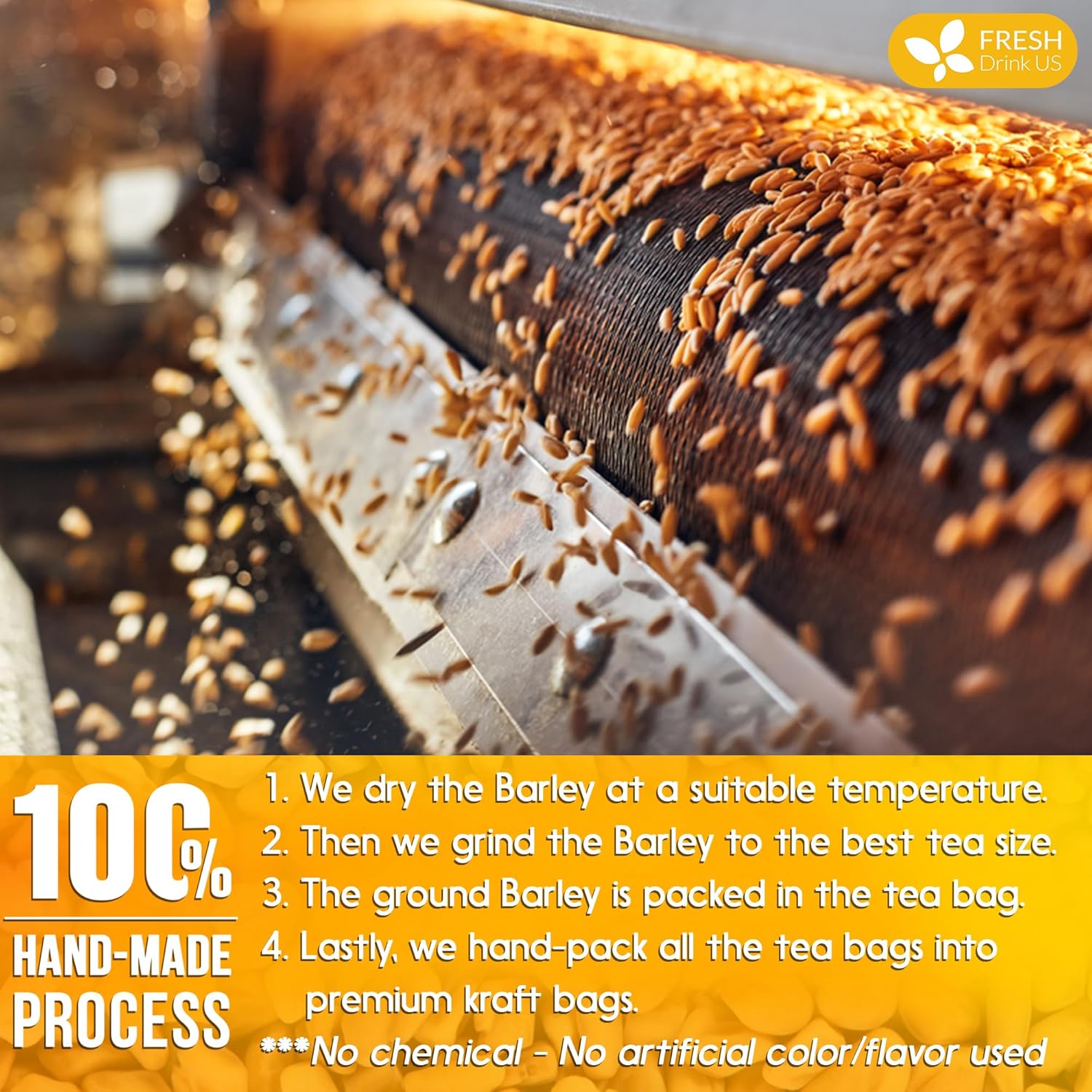 Premium Barley Tea Bags, 100% Natural &amp; Pure from Barley. Loose Barey Herbal Tea. No Sugar, No Caffeine, No Gluten, Vegan. by FreshDrinkUS - Natural and Premium Herbal Tea