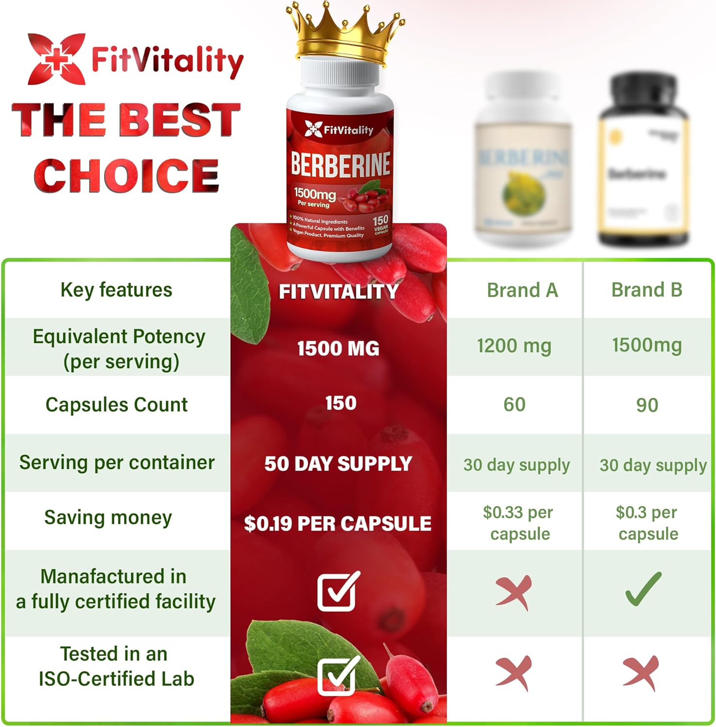 Premium Berberine Supplement, Non-GMO, Gluten-Free by FreshDrinkUS - Natural and Premium Herbal Tea