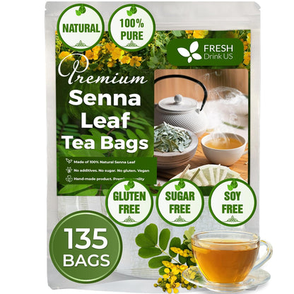 Premium Senna Leaf Tea Bags, 100% Natural &amp; Pure from Senna Leaves. Loose Leaf Senna Herbal Tea, Made with Natural Material Tea Bags, Senna Leaf Tea. No Sugar, No Caffeine, No Gluten, Vegan. by FreshDrinkUS - Natural and Premium Herbal Tea