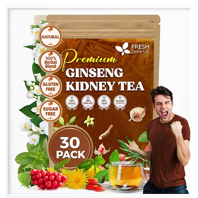 Ginseng 6 Treasures Kidney Tea, Super Kidney Cleanse Detox Tea For Men &amp; Women, 100% Natural Roots &amp; Berries | Caffeine-Free | Adaptogenic Blend for Energy, Wellness &amp; Vitality Support by FreshDrinkUS - Natural and Premium Herbal Tea