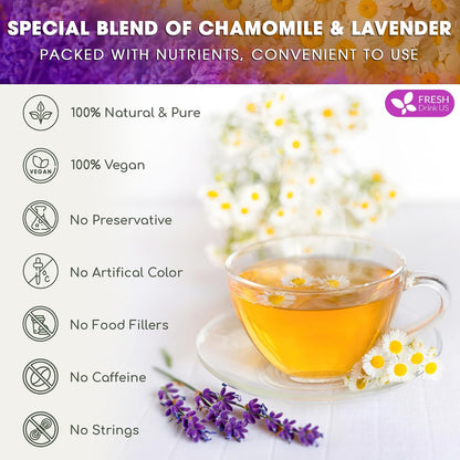 Premium Chamomile Lavender Tea Bags, Eco-conscious Tea Bags. No Sugar, No Caffeine, No Gluten, Vegan. by FreshDrinkUS - Natural and Premium Herbal Tea