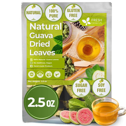 Natural Guava Leaves, Whole Dried Leaves, Cut-and-Sifted Guava leaves, 100% Pure from Guava Leaves, Natural Guava Loose Leaf Herbal Tea, No Additives, No Caffeine, Vegan by FreshDrinkUS - Natural and Premium Herbal Tea