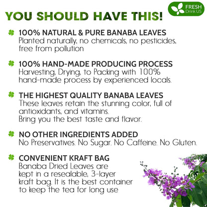 Premium Banaba Dried Leaves by FreshDrinkUS - Natural and Premium Herbal Tea
