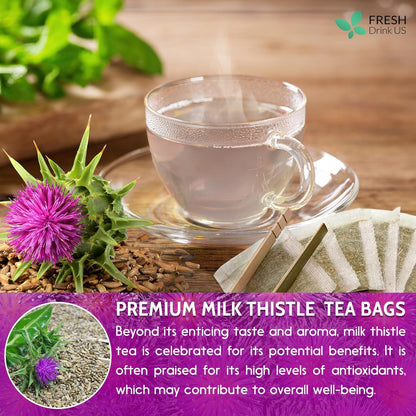 Premium Milk Thistle Tea Bags, 100% Natural &amp; Pure from Milk Thistle Seeds. Milk Thistle Seed Herbal Tea. Milk Thistle Seed Tea. Made with Natural Material Tea Bags. No Sugar, No Caffeine, No Gluten, Vegan. by FreshDrinkUS - Natural and Premium Herbal Tea
