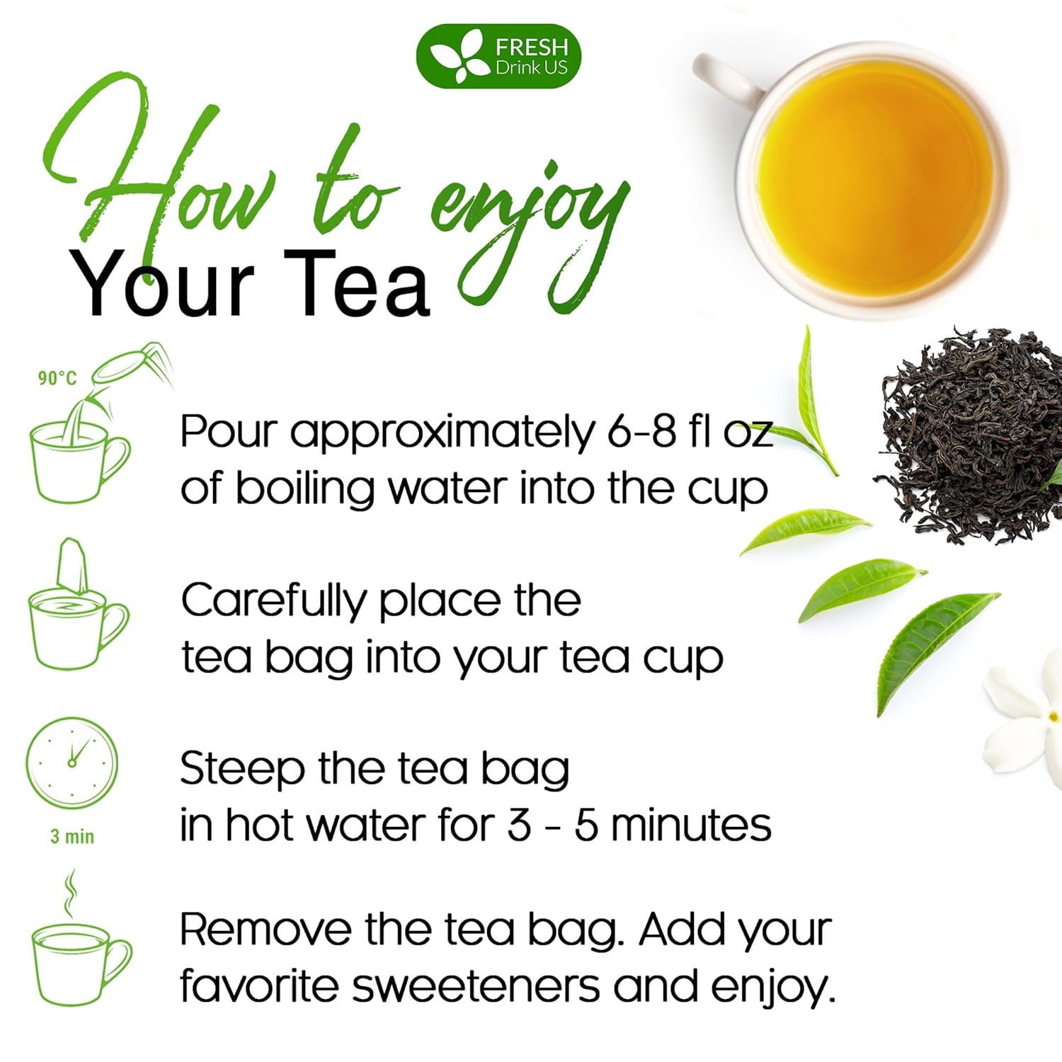Premium Green Tea Bags, 100% Natural &amp; Pure from Green Tea. Green Herbal Tea. No Sugar, No Gluten, Vegan by FreshDrinkUS - Natural and Premium Herbal Tea