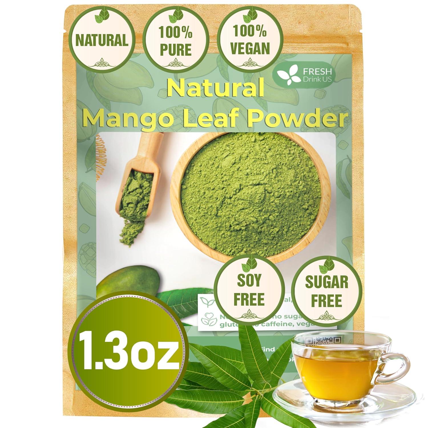 Mango Leaf, Whole Dried Leaves, Tea Bags, Powder, 100% Natural &amp; Pure from Mango Leaves. Mango Dried Leaves. Loose Leaf Mango Herbal Tea. Mango Leaf Tea. No Sugar, No Caffeine, No Gluten, Vegan. by FreshDrinkUS - Natural and Premium Herbal Tea
