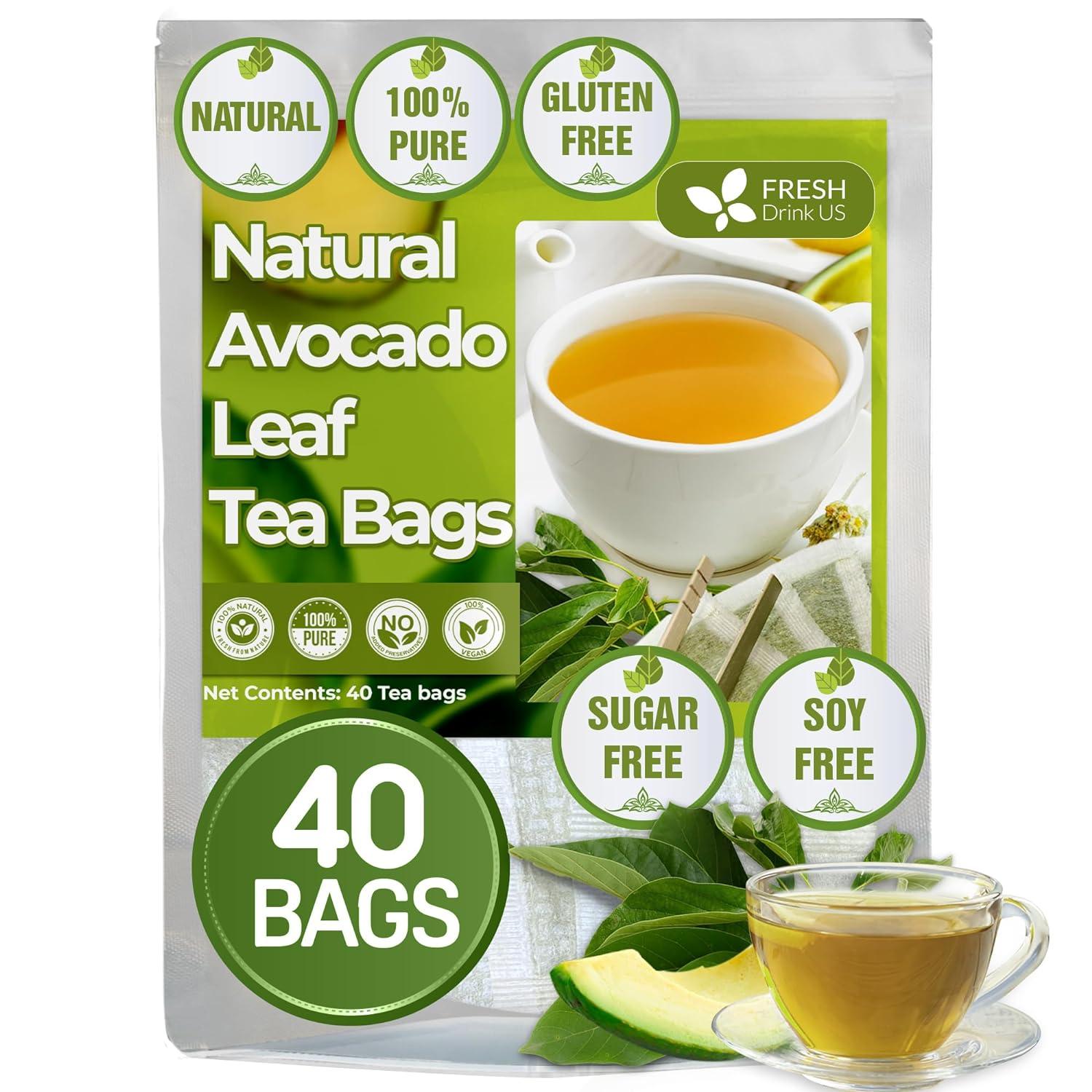 Natural Avocado Whole Leaves Dried, Tea Bags, 100% Pure from Avocado Leaves, Avocado Leaf Tea, Hojas de Aguacate Seca, No Additives, No Caffeine, Vegan by FreshDrinkUS - Natural and Premium Herbal Tea