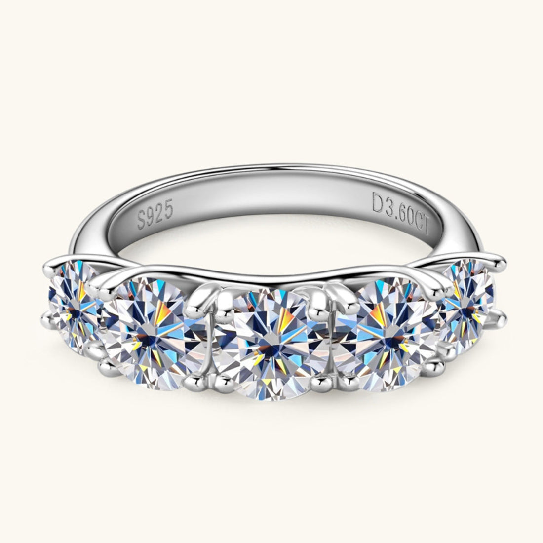3.6 Carat 5 Stone Brilliant Round Cut Sparkala™ Pure Sterling Silver 5 Stone Ring by Sparkala