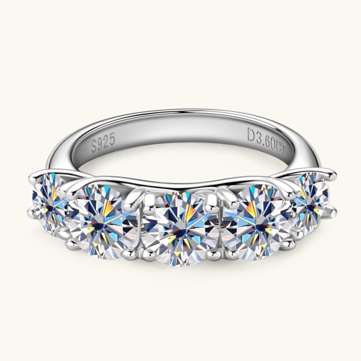 3.6 Carat 5 Stone Brilliant Round Cut Sparkala™ Pure Sterling Silver 5 Stone Ring by Sparkala