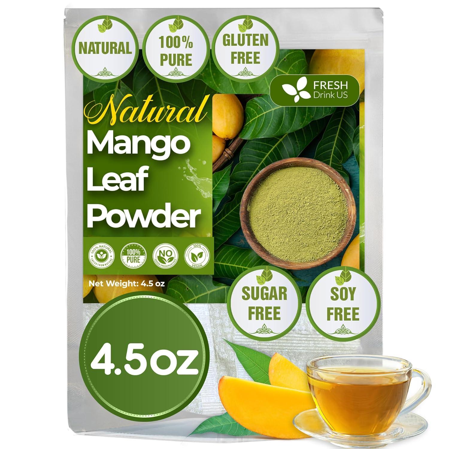 Mango Leaf, Whole Dried Leaves, Tea Bags, Powder, 100% Natural &amp; Pure from Mango Leaves. Mango Dried Leaves. Loose Leaf Mango Herbal Tea. Mango Leaf Tea. No Sugar, No Caffeine, No Gluten, Vegan. by FreshDrinkUS - Natural and Premium Herbal Tea