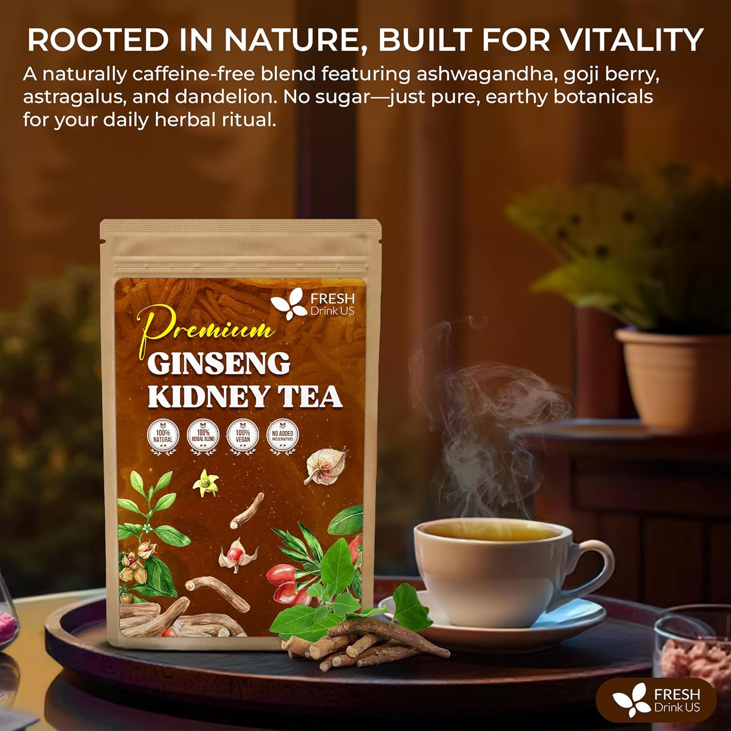 Ginseng 6 Treasures Kidney Tea, Super Kidney Cleanse Detox Tea For Men &amp; Women, 100% Natural Roots &amp; Berries | Caffeine-Free | Adaptogenic Blend for Energy, Wellness &amp; Vitality Support by FreshDrinkUS - Natural and Premium Herbal Tea