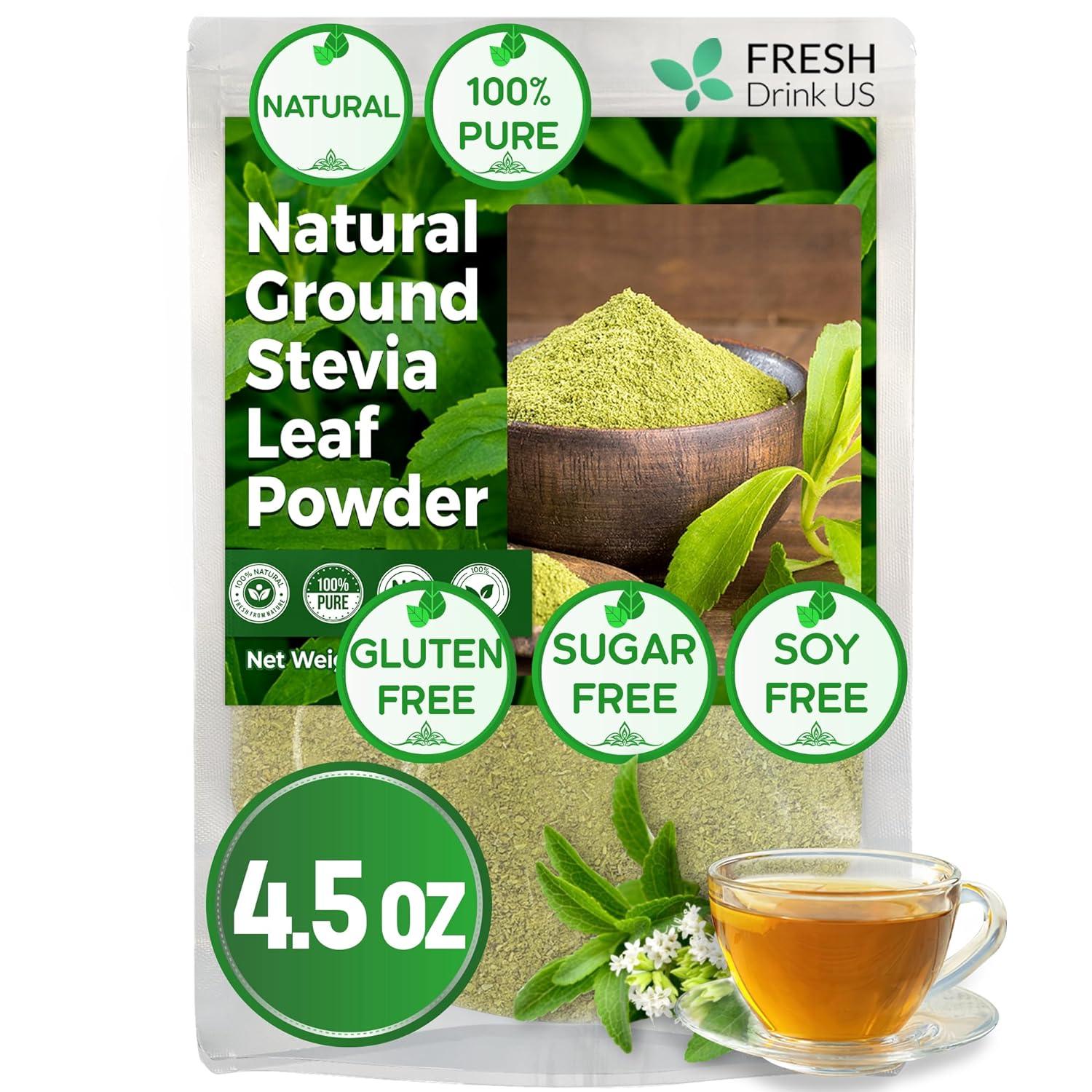 Stevia Leaf, Whole Dried Leaves, Tea Bags, Powder, 100% Natural and Pure from Stevia Leaves. Sugar Substitute for Tea, Coffee. Loose Leaf Stevia Herbal Tea. Zero Calorie Sweetener. No Sugar, No Caffeine, No Gluten, Vegan. by FreshDrinkUS - Natural and Premium Herbal Tea
