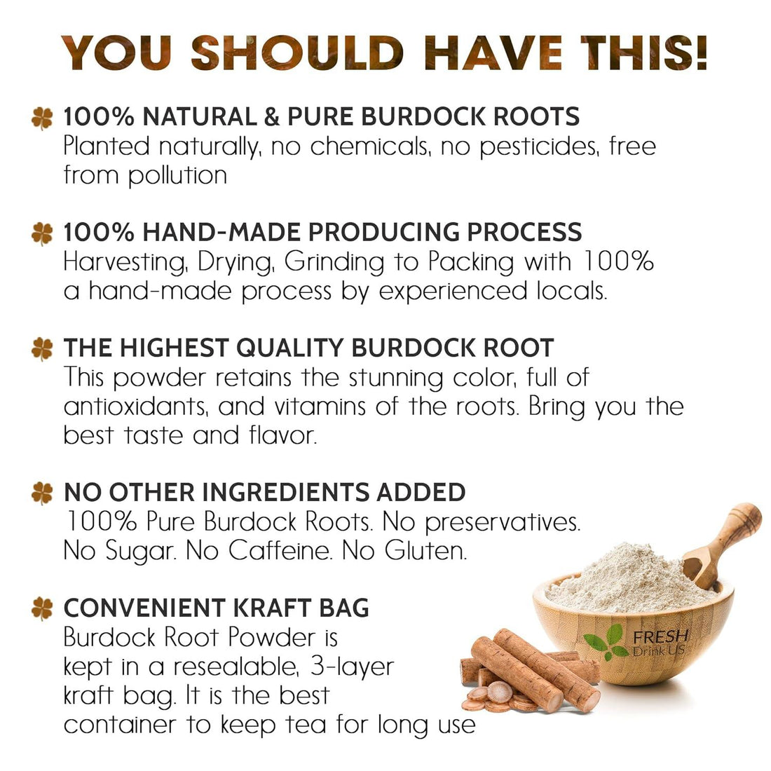 Burdock Root Powder, Burdock Root Extract, 100% Natural &amp; Pure from Burdock Root, Burdock Root Herbal Tea, No Additives, No Caffeine, Vegan by FreshDrinkUS - Natural and Premium Herbal Tea