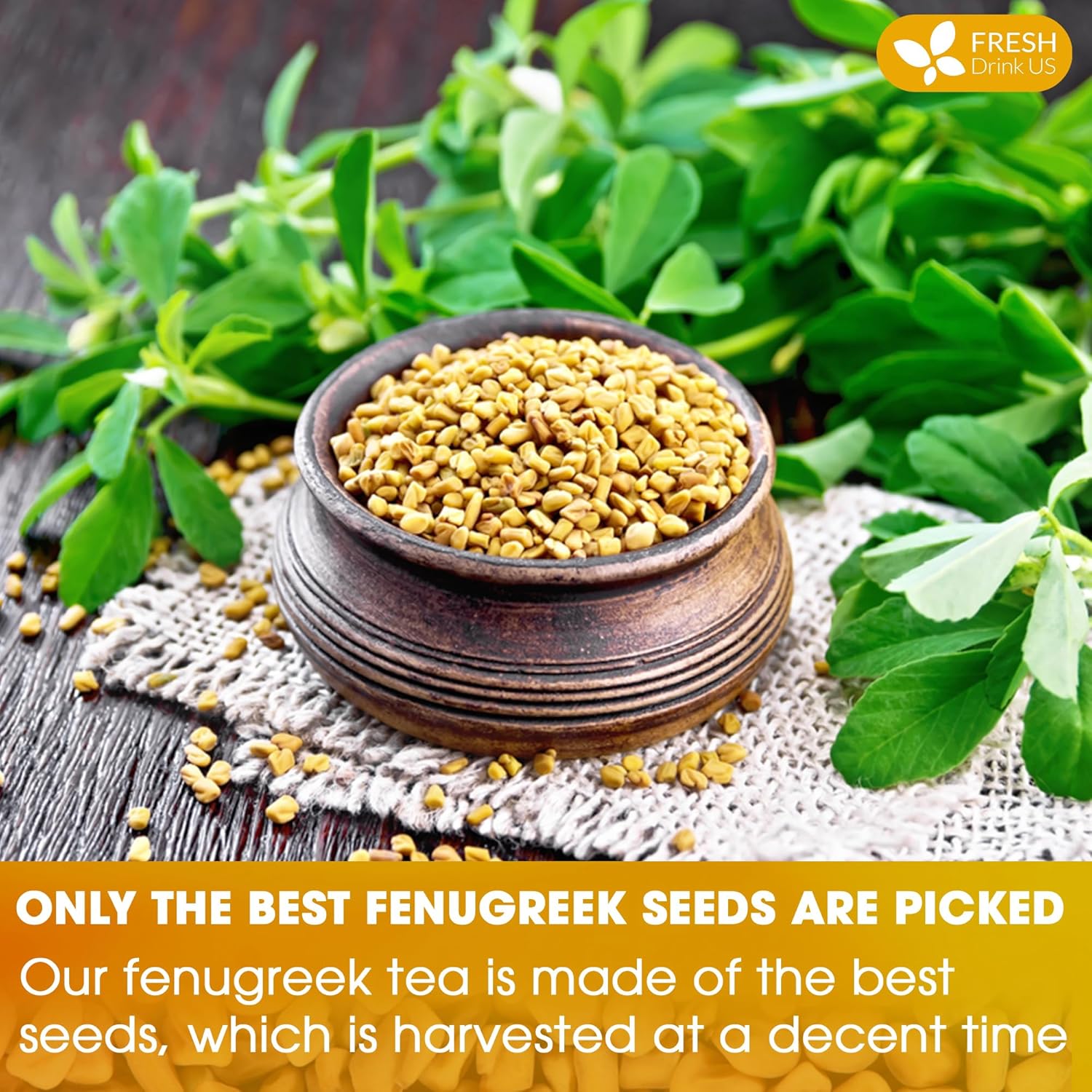 Premium Fenugreek Tea Bags. No Sugar, No Caffeine, No Gluten, Vegan. (30 Tea Bags) by FreshDrinkUS - Natural and Premium Herbal Tea