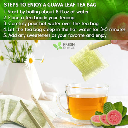 Natural Guava Leaves, Whole Dried Leaves, Cut-and-Sifted Guava leaves, 100% Pure from Guava Leaves, Natural Guava Loose Leaf Herbal Tea, No Additives, No Caffeine, Vegan by FreshDrinkUS - Natural and Premium Herbal Tea