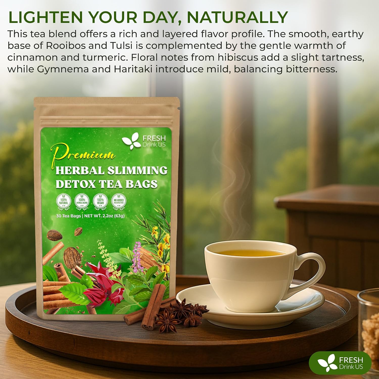 Herbal Slimming Detox Tea | Loose Leaf Blend for Daily Rituals and Clean Living by FreshDrinkUS - Natural and Premium Herbal Tea