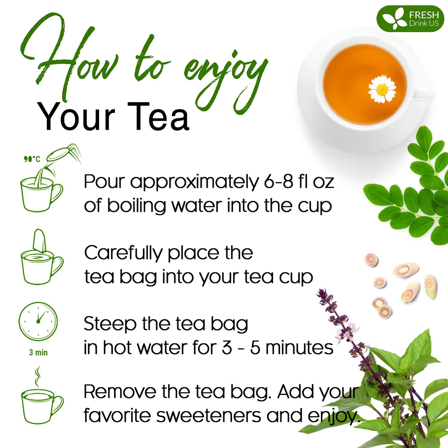 Premium Tulsi Moringa Lemongrass Tea Bags, 100% Natural &amp; Pure from Tulsi Holy Basil Leaves, Moringa &amp; Lemongrass. by FreshDrinkUS - Natural and Premium Herbal Tea