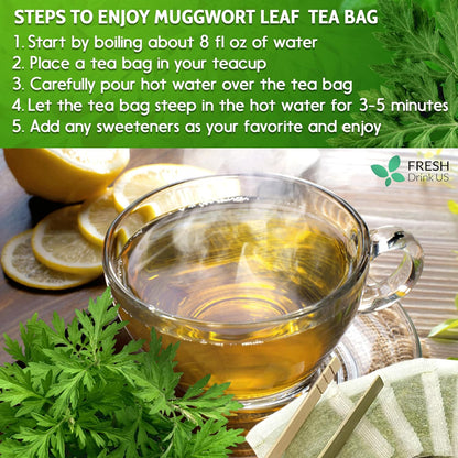 Mugwort Leaf Tea Bags, 100% Natural and Pure Mugwort Leaves, Loose Leaf Mugwort Herbal Tea, Mugwort Leaf Tea, No Sugar, No Caffeine, No Gluten, Vegan. by FreshDrinkUS - Natural and Premium Herbal Tea