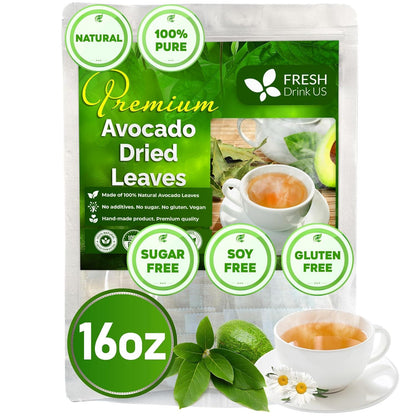 Natural Avocado Whole Leaves Dried, Tea Bags, 100% Pure from Avocado Leaves, Avocado Leaf Tea, Hojas de Aguacate Seca, No Additives, No Caffeine, Vegan by FreshDrinkUS - Natural and Premium Herbal Tea