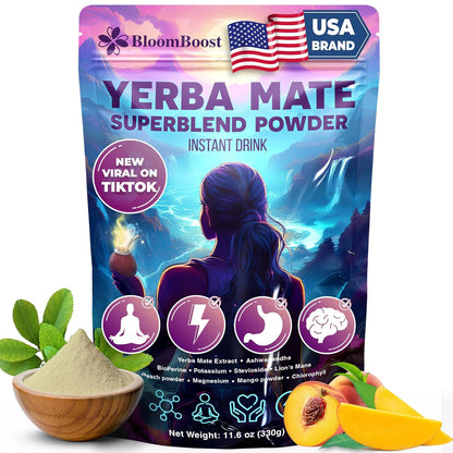 Yerba Mate Instant Tea Powder | Superfood Energy &amp; Focus Blend by FreshDrinkUS - Natural and Premium Herbal Tea