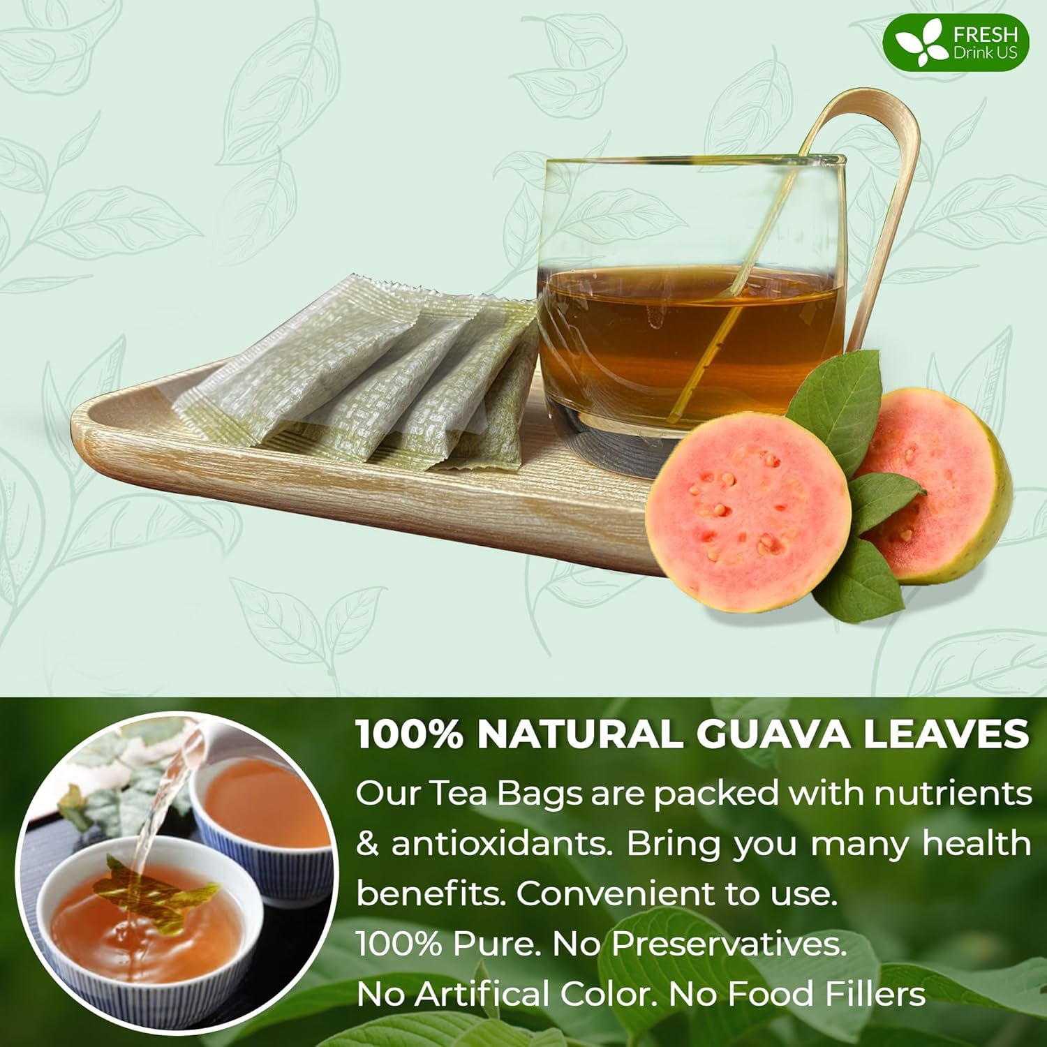 Premium Guava Leaf Tea Bags by FreshDrinkUS - Natural and Premium Herbal Tea
