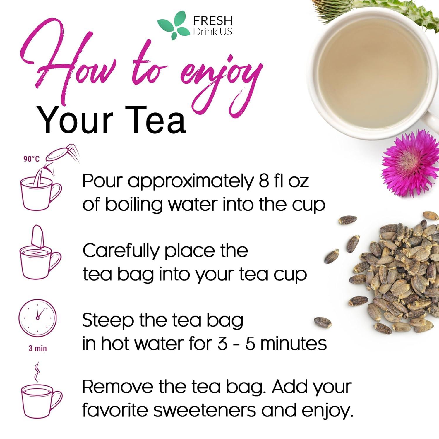 Premium Milk Thistle Tea Bags, 100% Natural &amp; Pure from Milk Thistle Seeds. Milk Thistle Seed Herbal Tea. Milk Thistle Seed Tea. Made with Natural Material Tea Bags. No Sugar, No Caffeine, No Gluten, Vegan. by FreshDrinkUS - Natural and Premium Herbal Tea