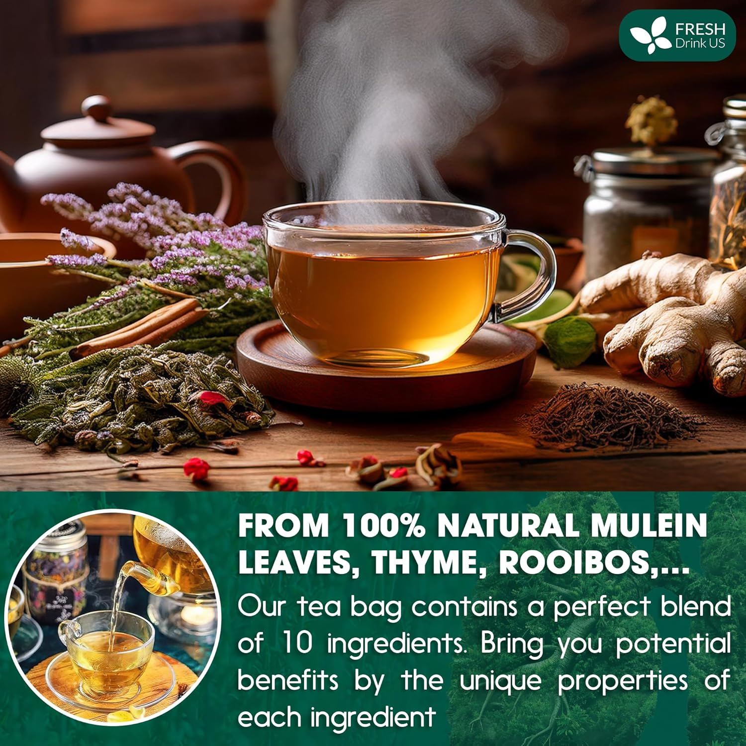 StrongerLungs Tea Bags - Supports Lung Cleanse, Congestion Relief &amp; Mucus Detox by FreshDrinkUS - Natural and Premium Herbal Tea