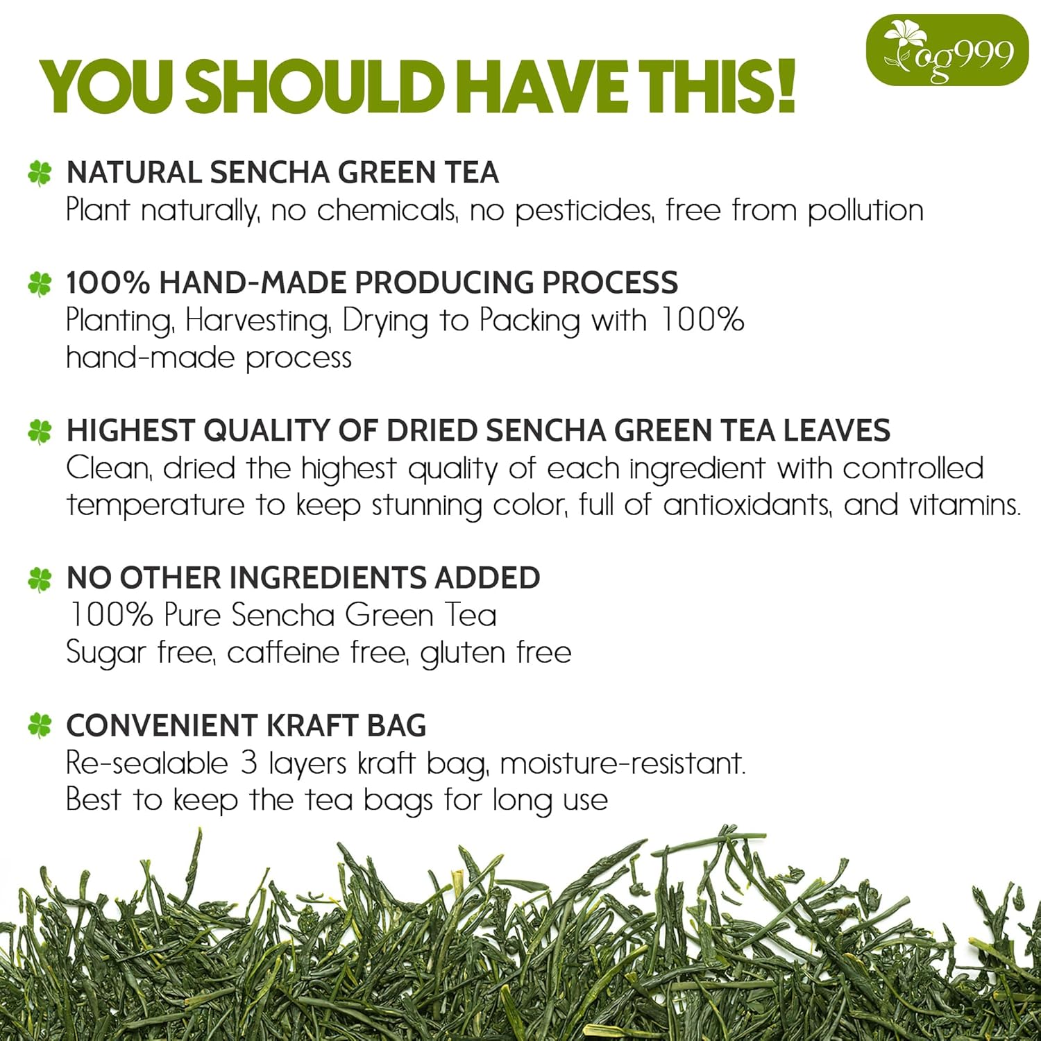Premium Sencha Green Tea Bags, 100% Natural &amp; Pure from Sencha Green Tea Leaves by FreshDrinkUS - Natural and Premium Herbal Tea